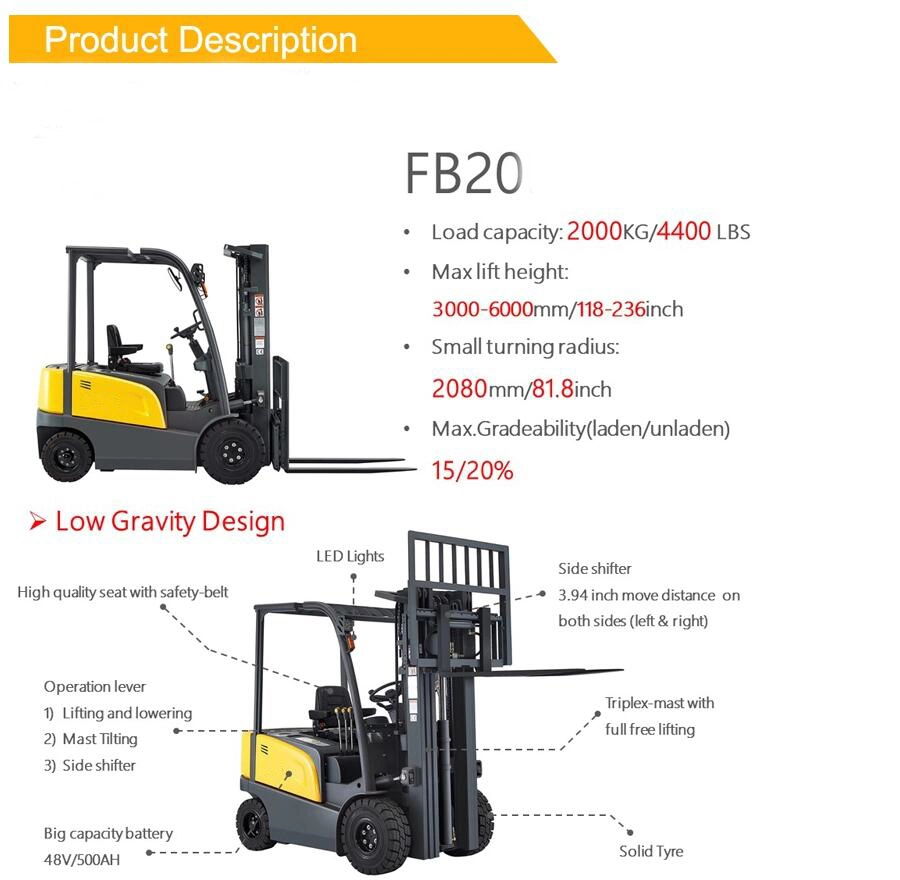 Fb35 3000kg Electric Battery Forklift Fork Lift Charger /Battery Euro Standard