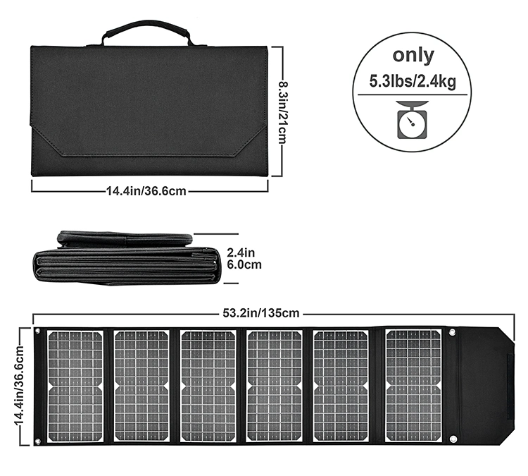 Factory Solar Charger 60W Foldable Solar Panel Portable Battery Charger Kit with Dual 5V USB Ports for Cell Phone Power Bank DC18V Output for Laptop Tablet