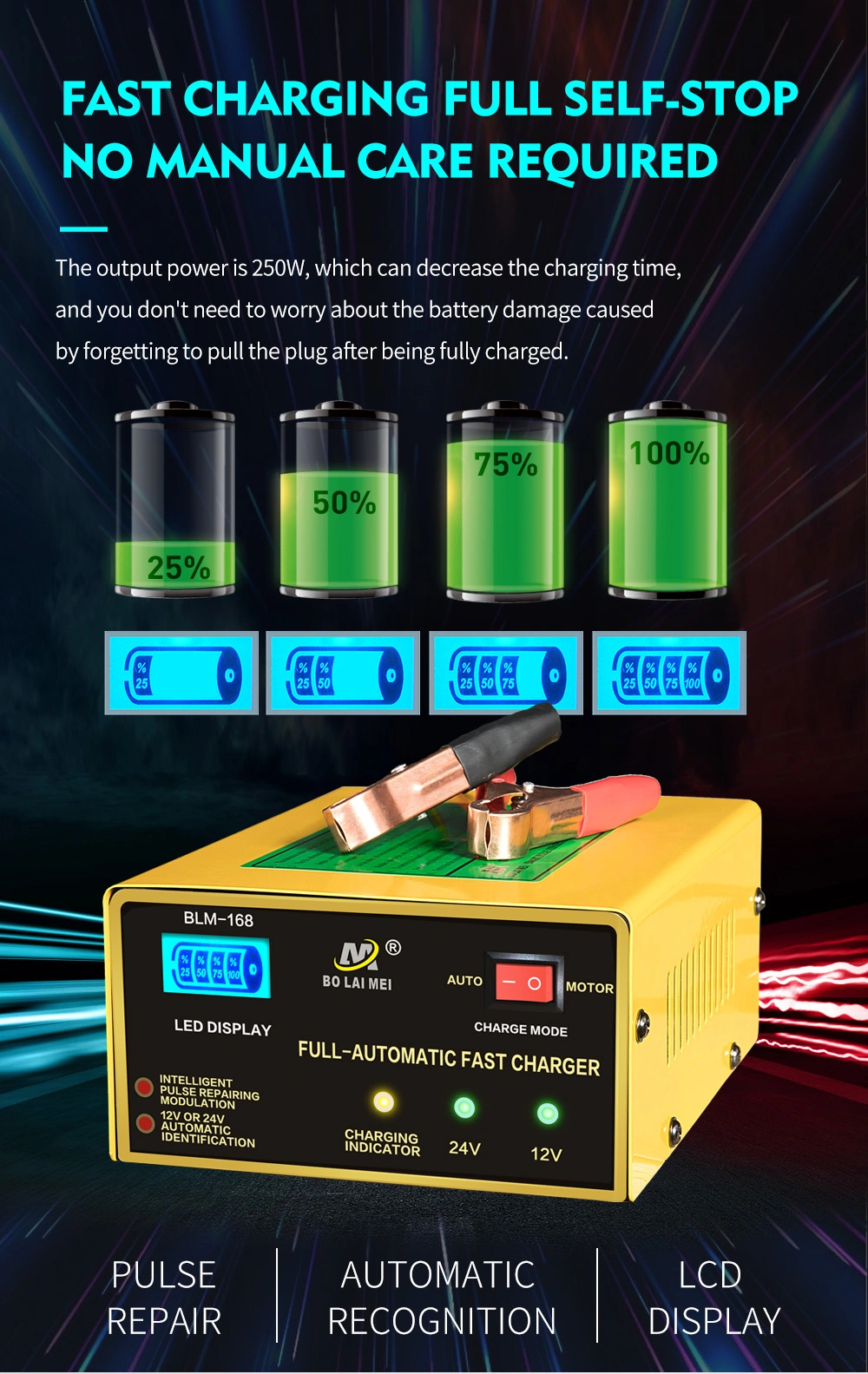 12V 24V 0-15A Automatic Smart Battery Charger Jump Starter for Lead Acid Battery