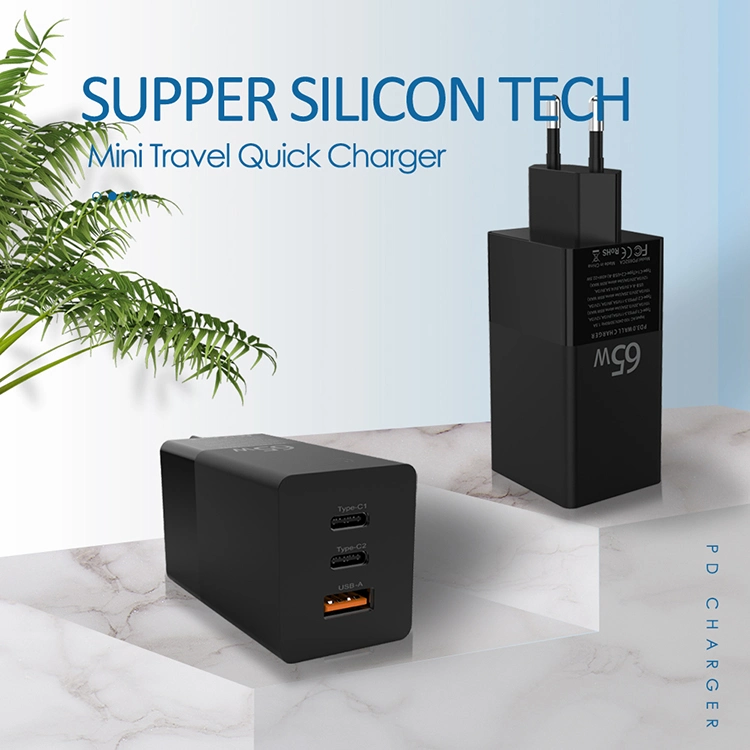 65W GaN Charger QC3.0 Pd USB Fast Mobile Battery Charger Travel Charger Wall Charger