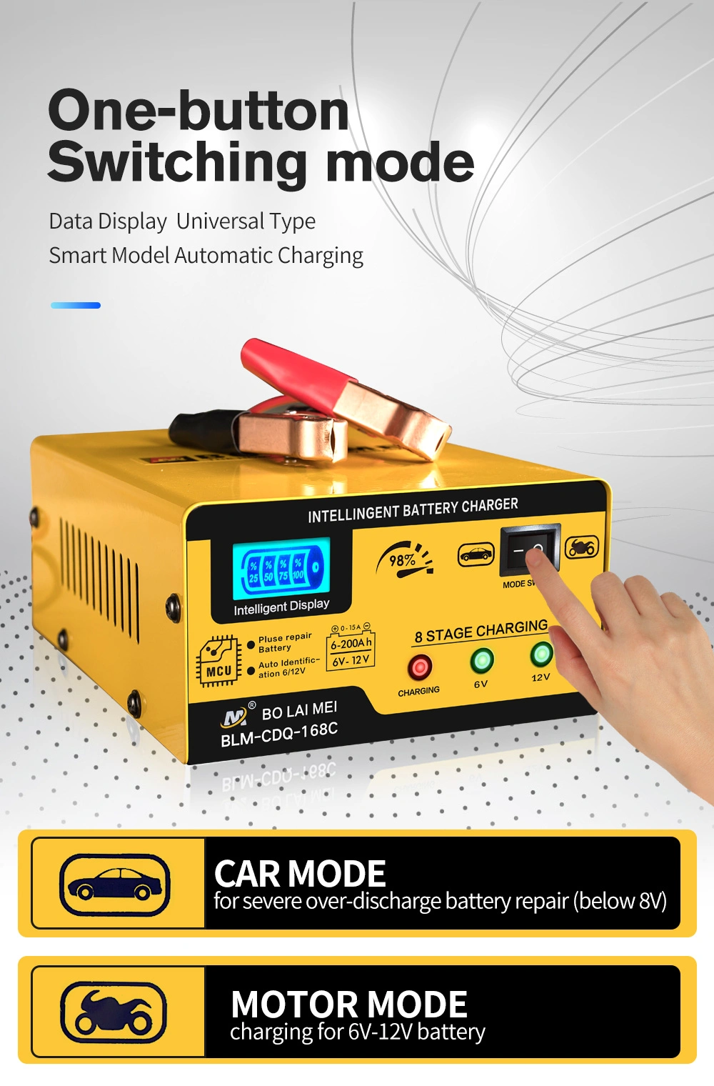 Car Battery Charger Automatic 6V/12V for Standard Lead Acid Battery
