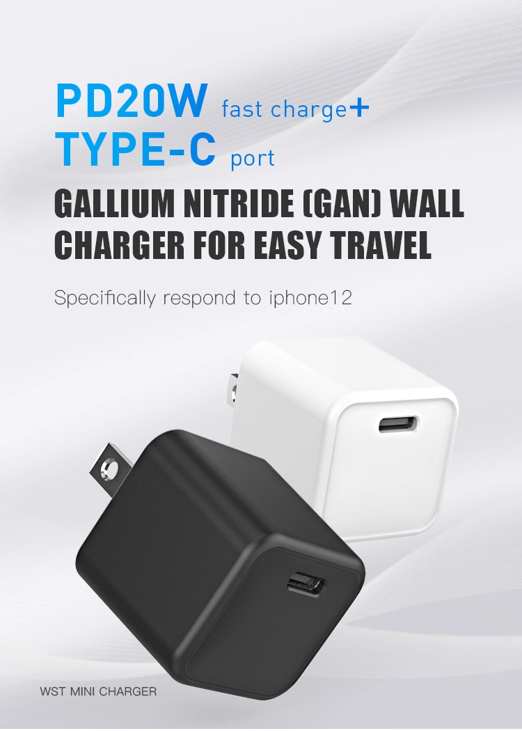 Wst GaN Pd Charger 20W Mobile Phone Charger Type-C Port for iPhone 12 Fast Charger