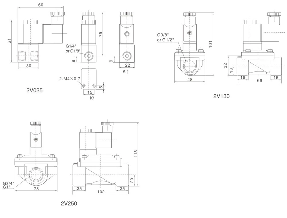 2V Series Direct Acting Normally Close Type Brass Solenoid Valve