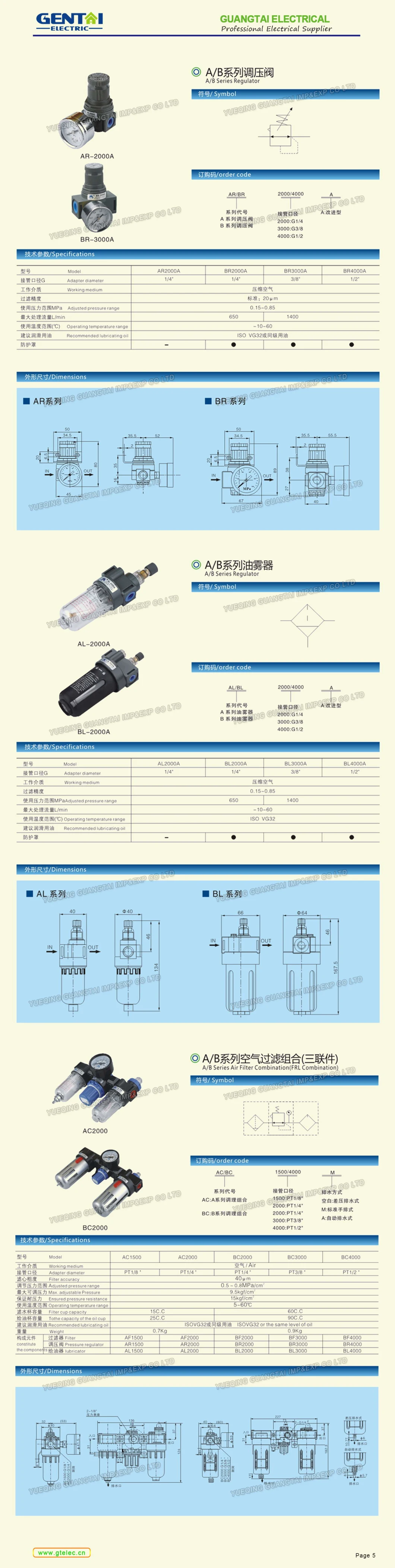 AC5000-10 Pnecumatic Three Units Frl Combination Air Filter Regulator