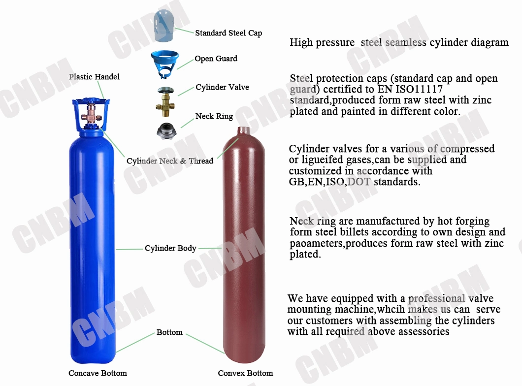 70L Un ISO9809-1 Approved Standard Oxygen Cylinder/Nitrogen Cylinder /Xenon Cylinder with Valve and Cap