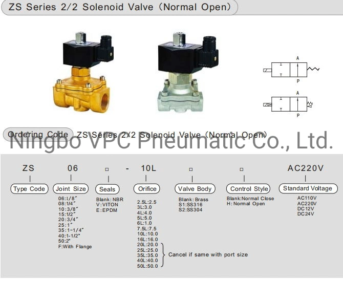 Zs Series Brass Water Air Solenoid Valve