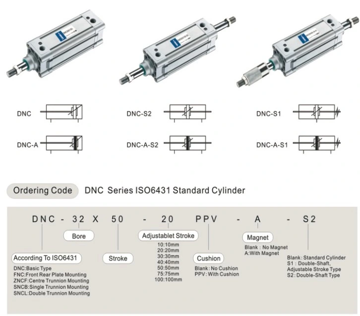 Single Double Acting DNC ISO6431 Stainless Steel Pneumatic Air Cylinder