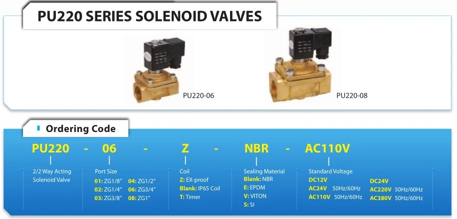 PU220 Series Solenoid Valve, Direct Acting Water Solenoid Valve
