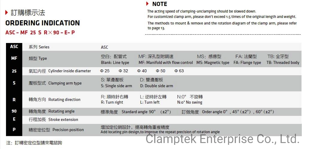 Clamptek Pneumatic Swing Clamp/Cylinder ASC