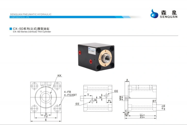 Cx-SD Series Aluminum Alloy Double/Single Acting Thin Type Pneumatic Standard Compact Air Cylinder