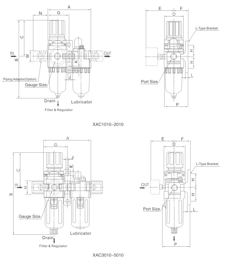 Xac Series Pneumatic Frl Combination Industrial Air Filter Regulator