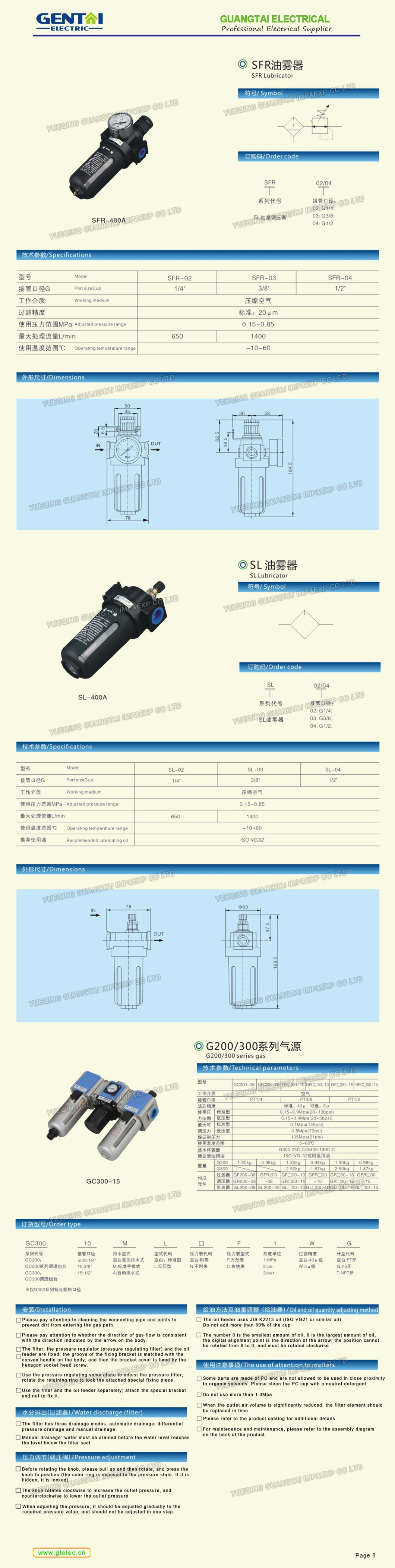 AC4000-04 Pnecumatic Three Units Frl Combination Air Filter Regulator