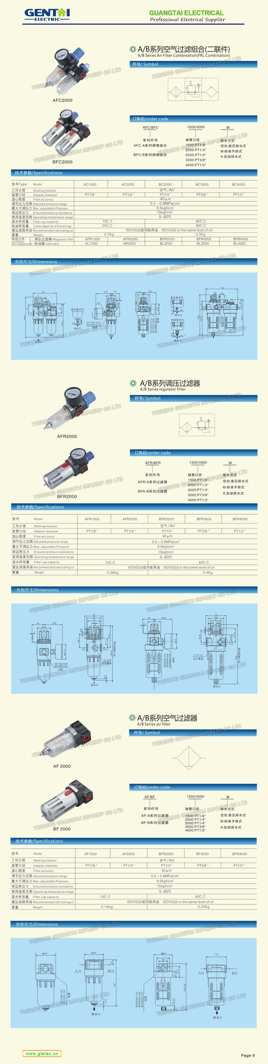 AC5000-10 Pnecumatic Three Units Frl Combination Air Filter Regulator