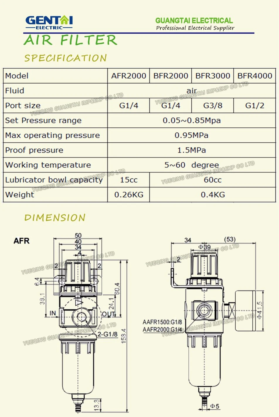 Afr2000 Air Source Treatment Unit Air Pressure Regulator with Gauge Air Filter