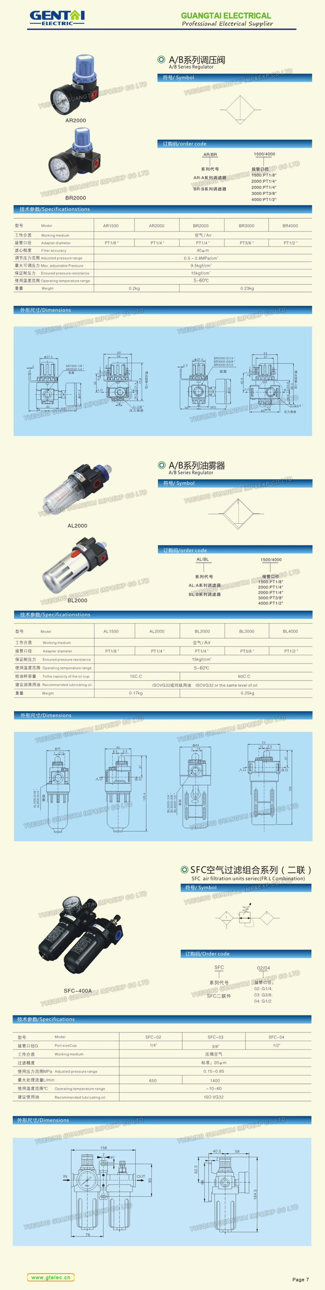 AC2010-02 Pneumatic Two Unit Frl Combination Air Filter Regulator & Lubricator