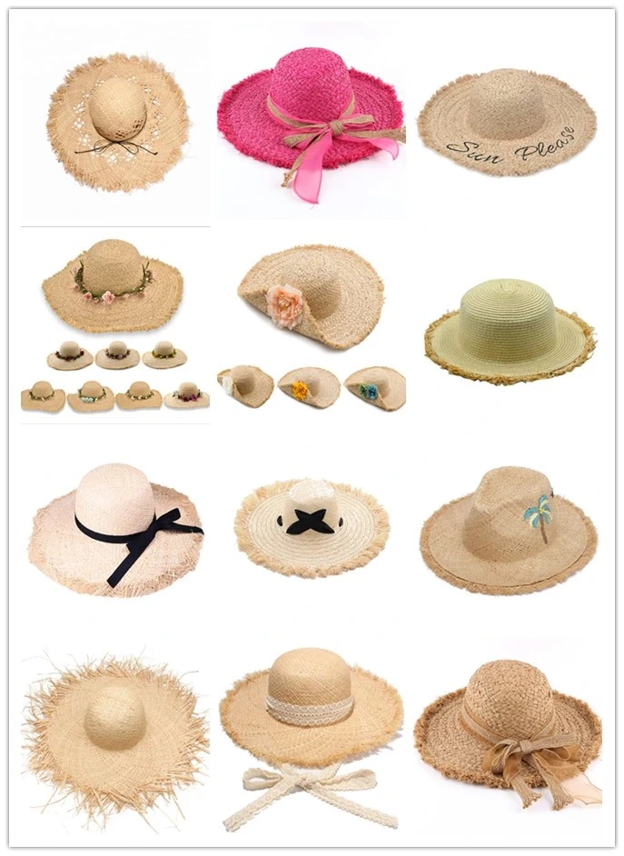 Fashion Ladies Foldable Raffia Straw Beach Straw Sun Visor Hat