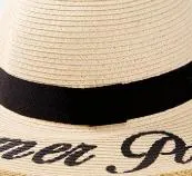 Summer Sunshade Ladies Straw Hat with Printed String Women Beach Hat