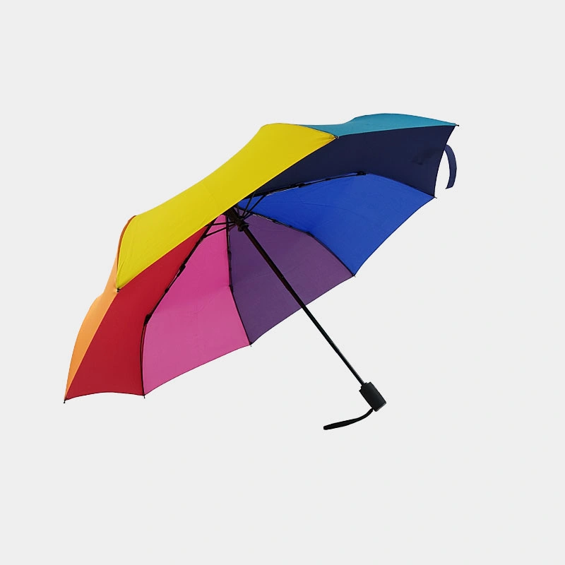 Wind Proof Colorful Custom Color Rainbow Three Folding Umbrella