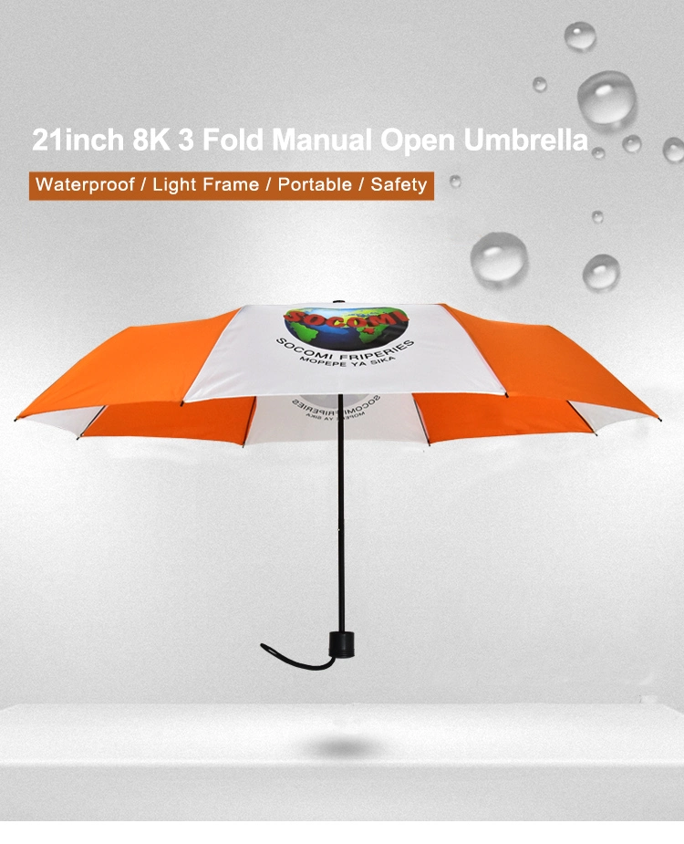 Cheap 21inch Manual Travel Umbrella 3 Fold Promotion Umbrella