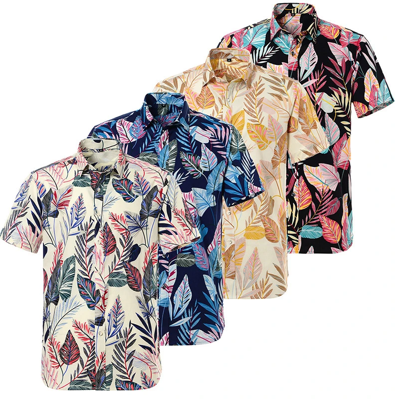 Summer Men Hawaii Printed Short Sleeve Soft Beach Hawaiian Shirt