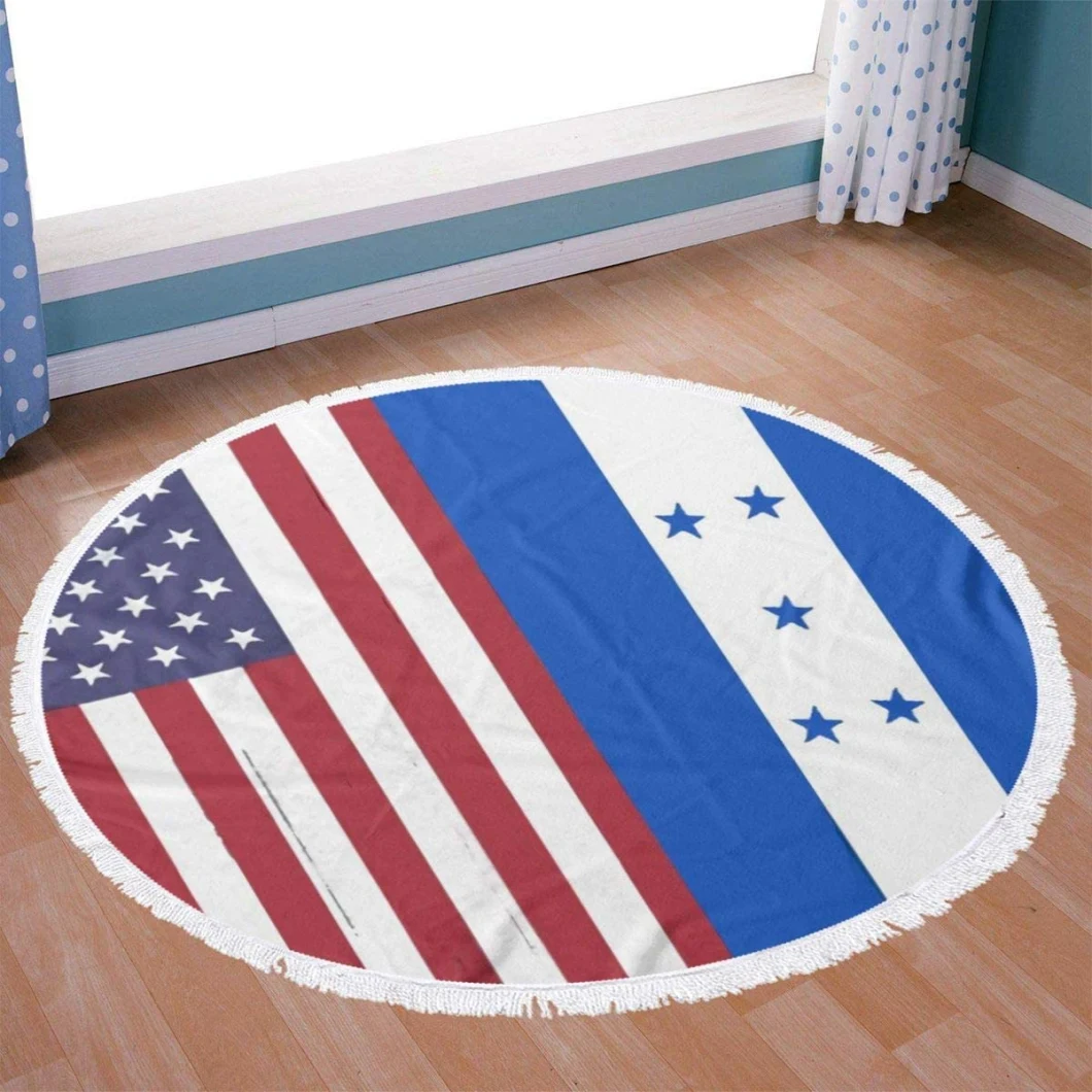 Round Beach Towel American and Honduras Flag Beach Blanket Beach Round Yoga Mat Oversized Tassels Beach Towel 59 Inches