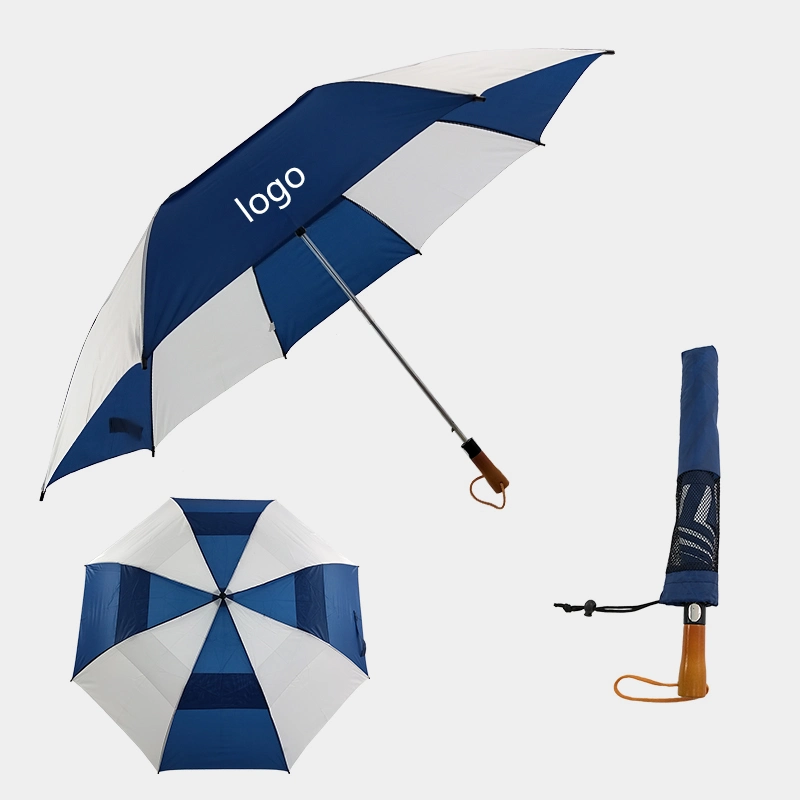 Windproof Vented Auto Open Logo Custom 2 Folding Golf Umbrella
