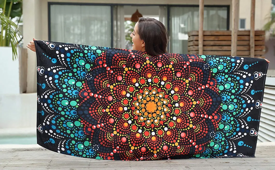 31*61inch Beach Towel Oversized Pool Bath Beach Blanket for Women Kids with Mandala Pattern