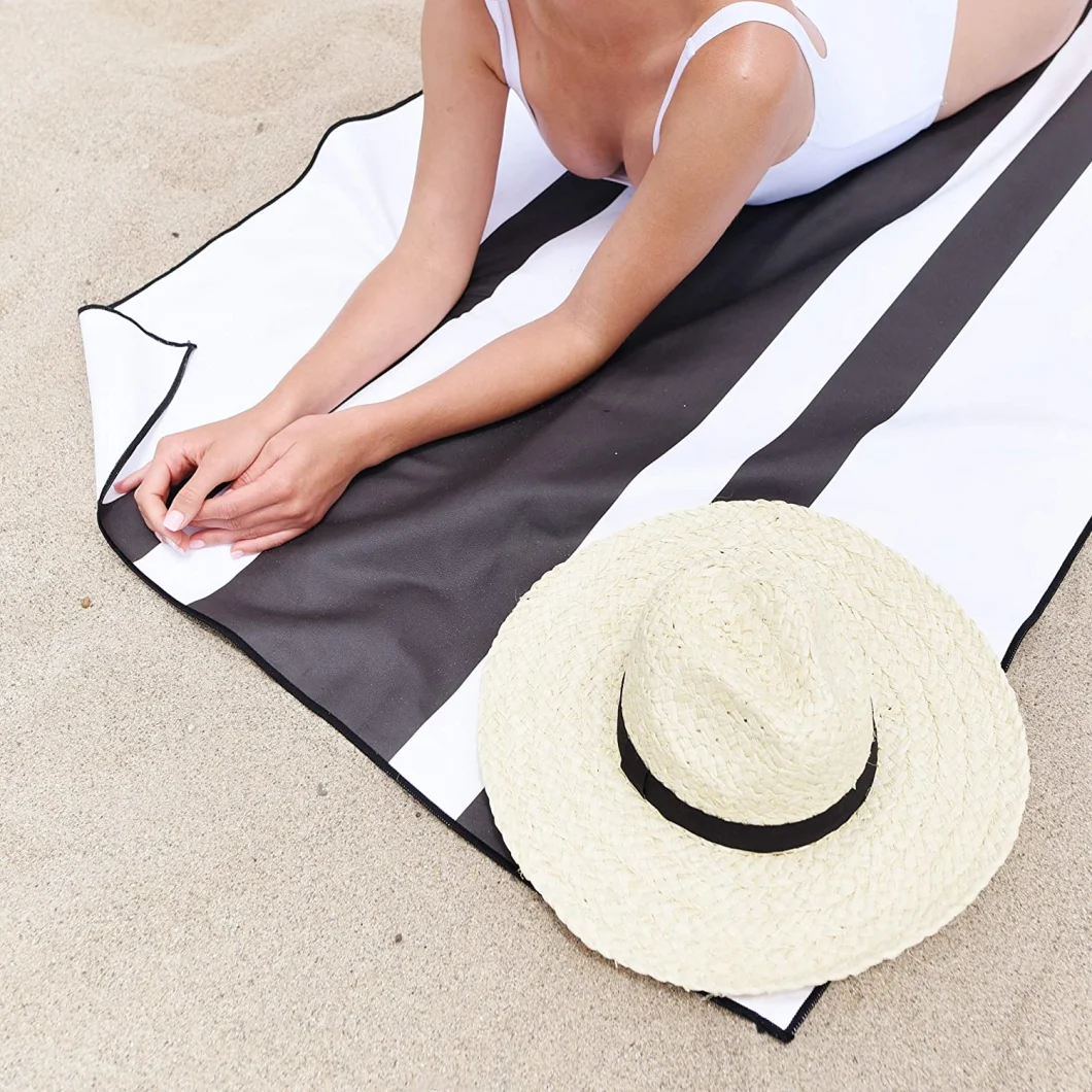 Black Microfiber Sand Free/Light Weight Striped Pool Bath Beach Towel Perfect for Yoga, Gym, Beach, Pool Extra Large, 35