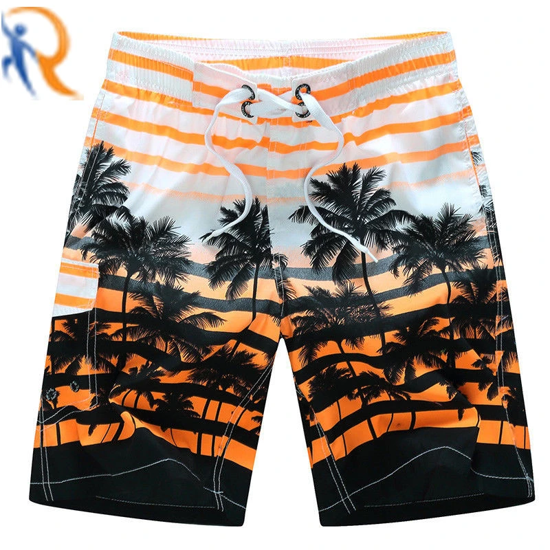 Men's Colorful Stripe Coconut Tree Beach Shorts Swim Trunks Surfing Beach Shorts