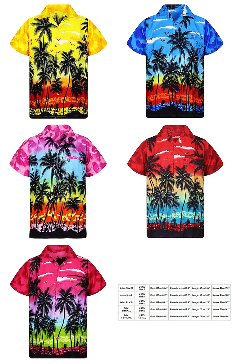 Men's Casual Button Hawaii Print Beach Short Sleeve Hawaiian Shirt