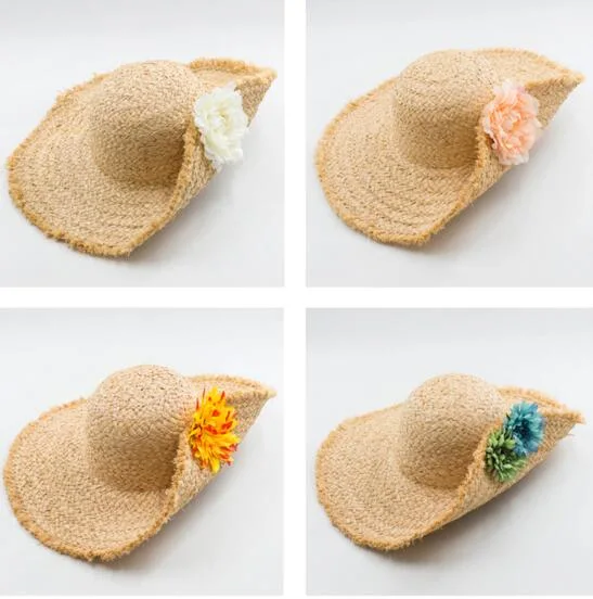 Custom Beautiful Raffia Straw Sun Beach Visor Hat with Flower Decrate (CPA_90060)