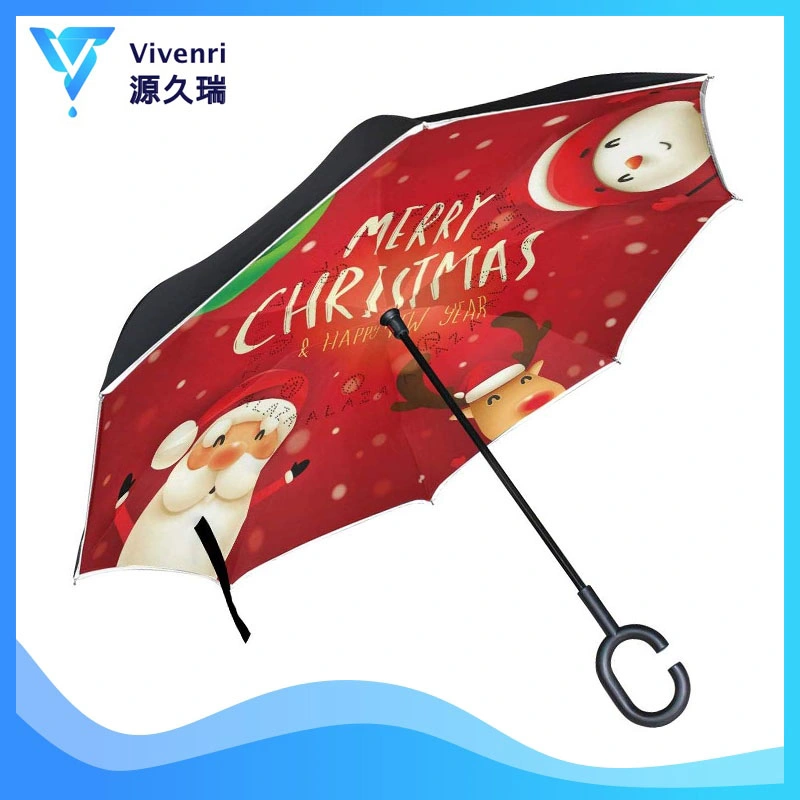 Inverted Umbrella with Light Reflection Strip Double Layer Waterproof Strong Umbrella Rain Umbrella