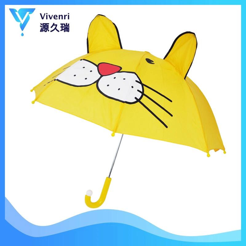 Fashion Children's Dome Rain Umbrella with Cat Printing Cute Umbrella Yellow Umbrella