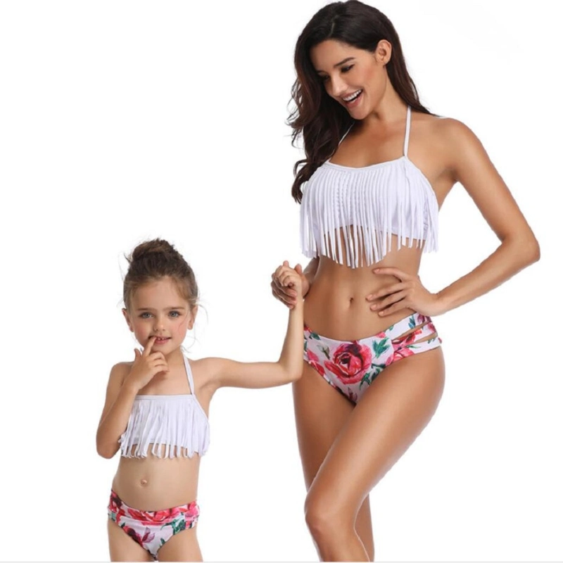 Bikinis Women Swimsuit Tassels Leaf Print Two Piece Swimwear Summer Bathing Suit Beach Wear