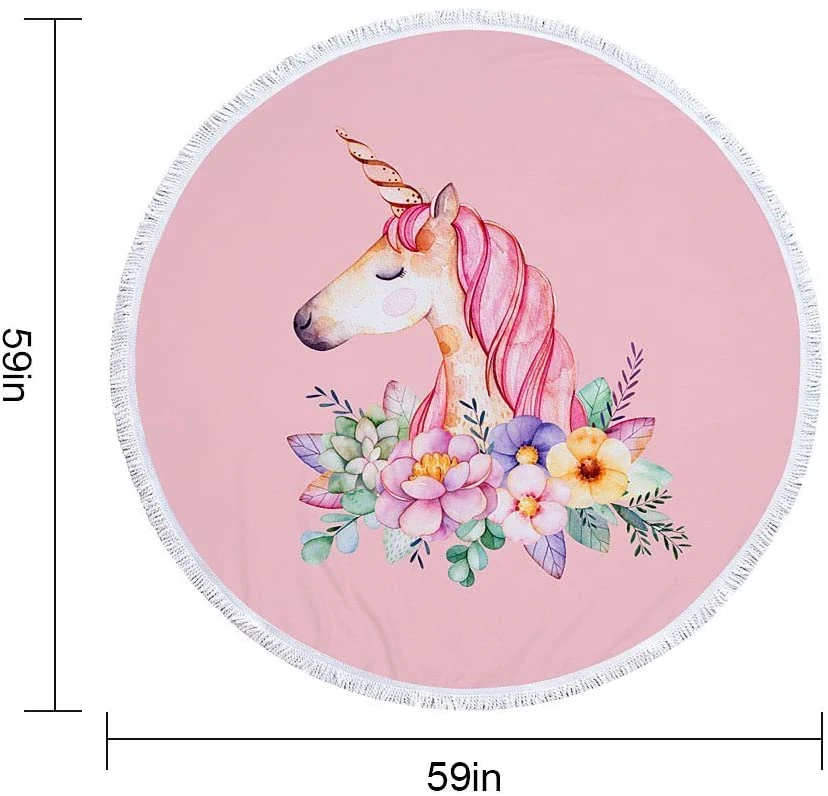 Minilife Unicorn Beach Towel for Women&Girl, Ultra Soft, Sand Free Towel (59in Extra Large Round Beach Towel Blanket) Use for Bath/Pool/Beach Times (Unicorn)