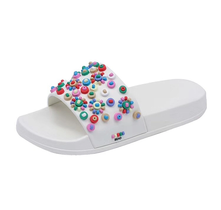 Summer Beautiful Fashion Candy Flower Design Slide Shoes Beads Sandals Women Beach Slippers