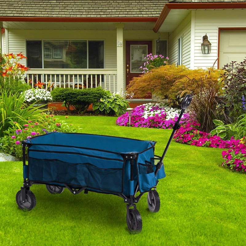 Best Quality Outdoor Tool Black Steel Heavy Duty Folding Beach Wagon 4 Wheel Garden Carts