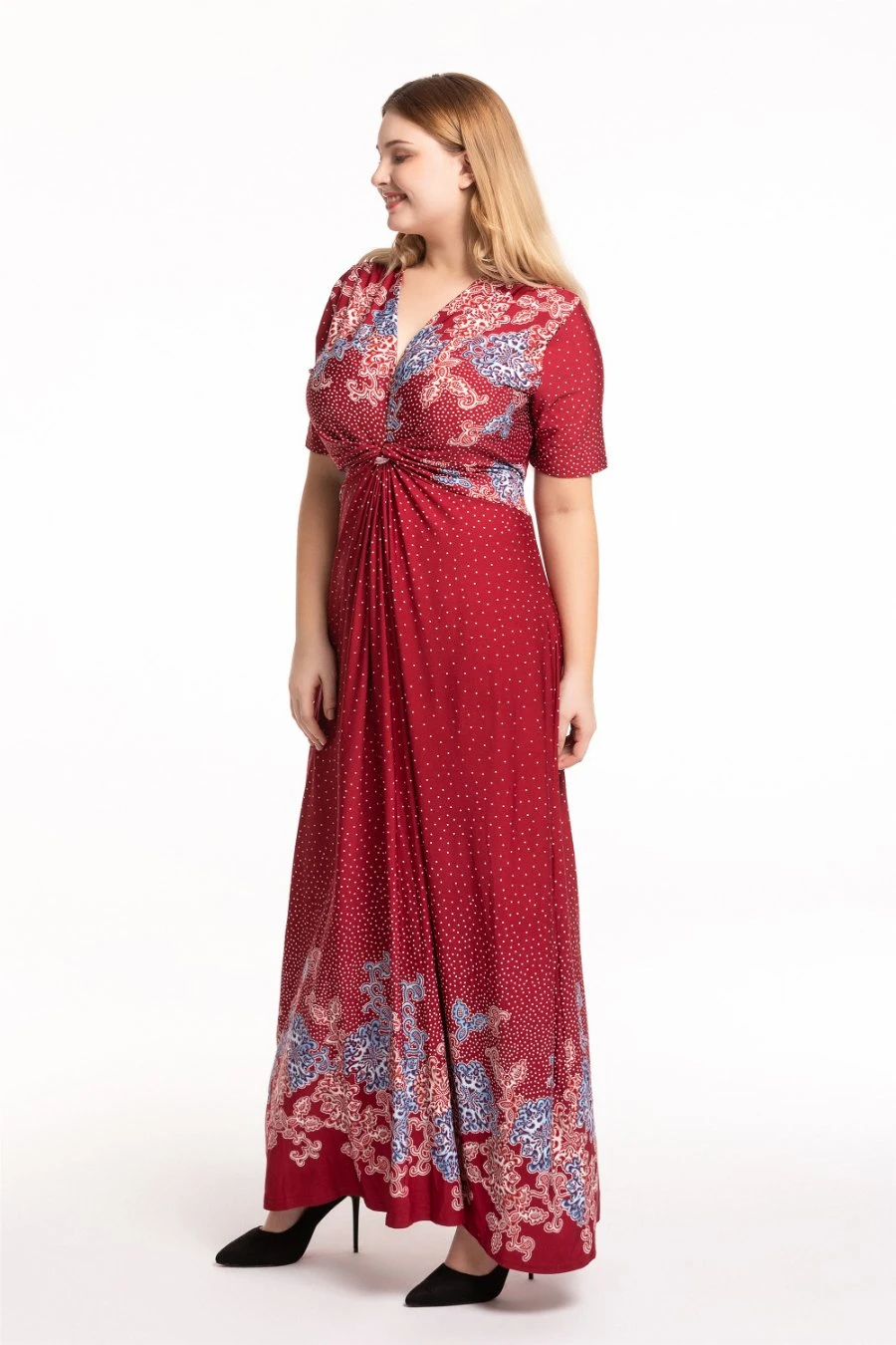 Plus Size Red Short Sleeve Beautiful Clothing Fashion Garment Beach Long Dress