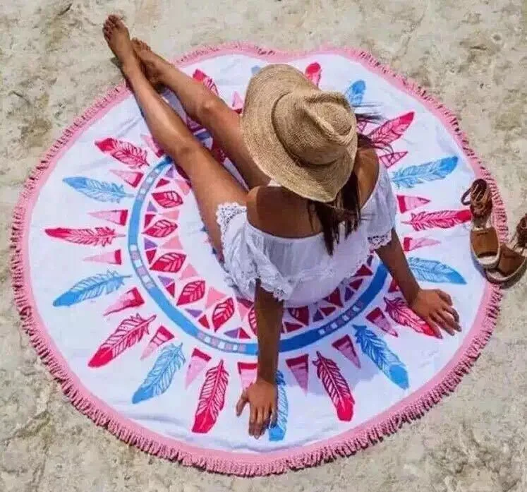 Fashionable Personal Design Printed Round Beach Towel with Tassels