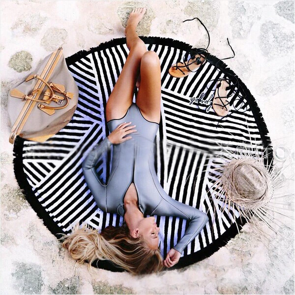 Fashionable Personal Design Printed Round Beach Towel with Tassels