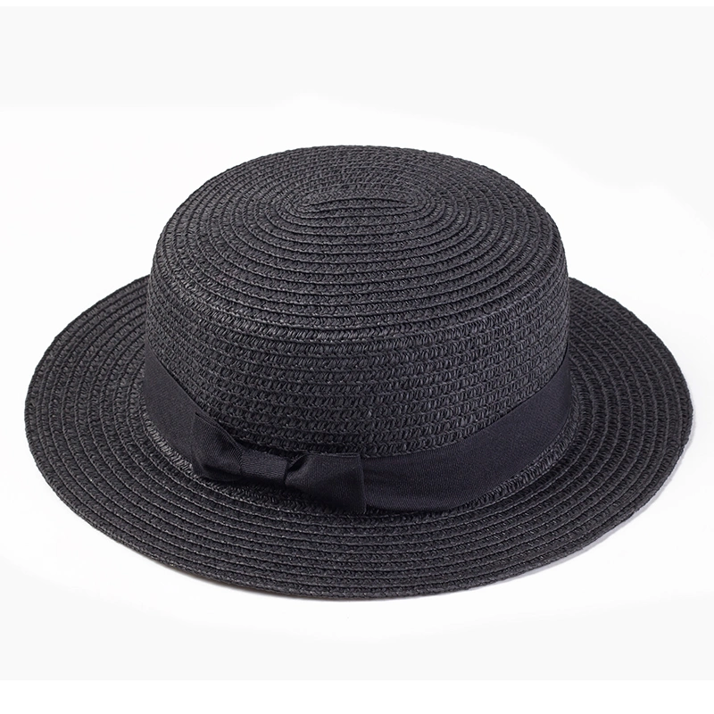 Ribbon Round Flat Top Straw Ladies Beach Caps Summer Hats