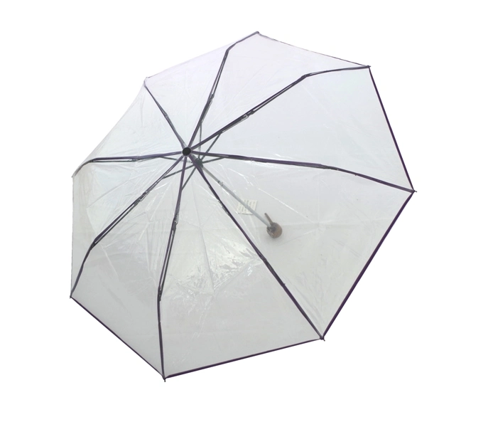 42 Inch Foldable Clear Umbrella Mini Transparent Clear Portable 3 Fold ISO BSCI Loreal Umbrella Factory