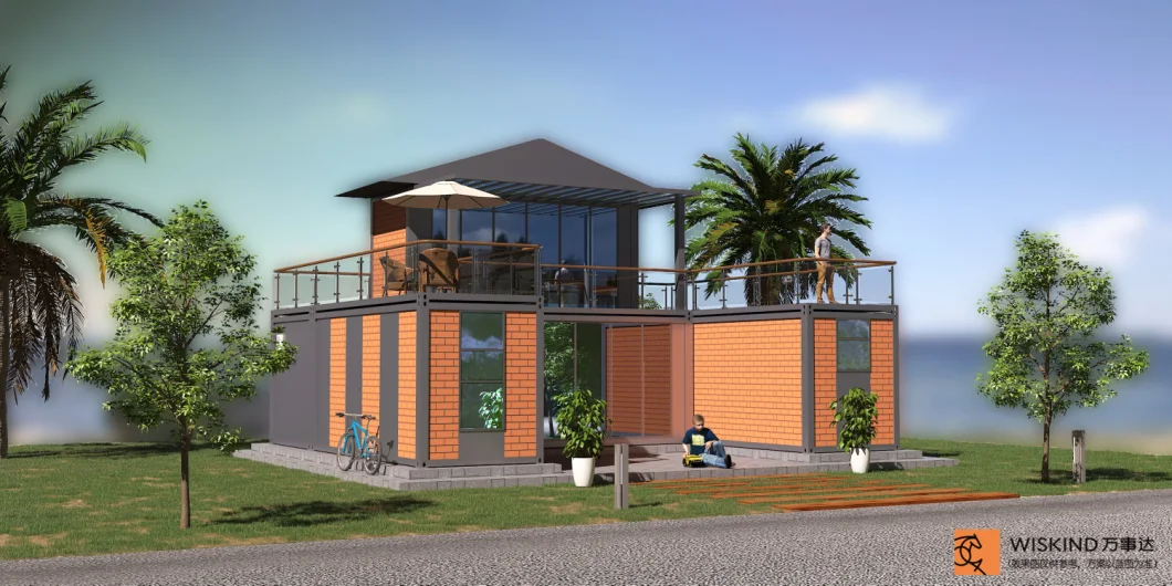 20 FT Container House with Beautiful Wood Decoration Beside The Beach