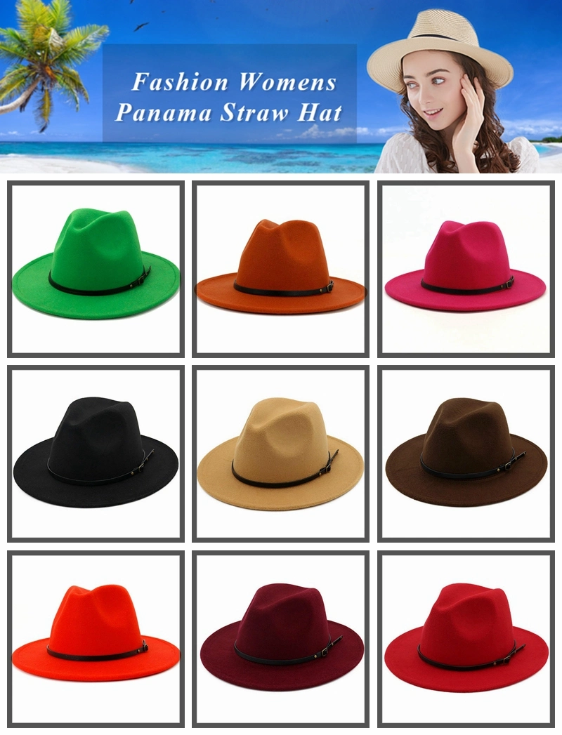 Womens Mens Fedora Wool Straw Hat Summer Beach Sun Straw Panama Hats and Caps