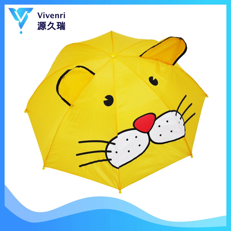 Fashion Children's Dome Rain Umbrella with Cat Printing Cute Umbrella Yellow Umbrella