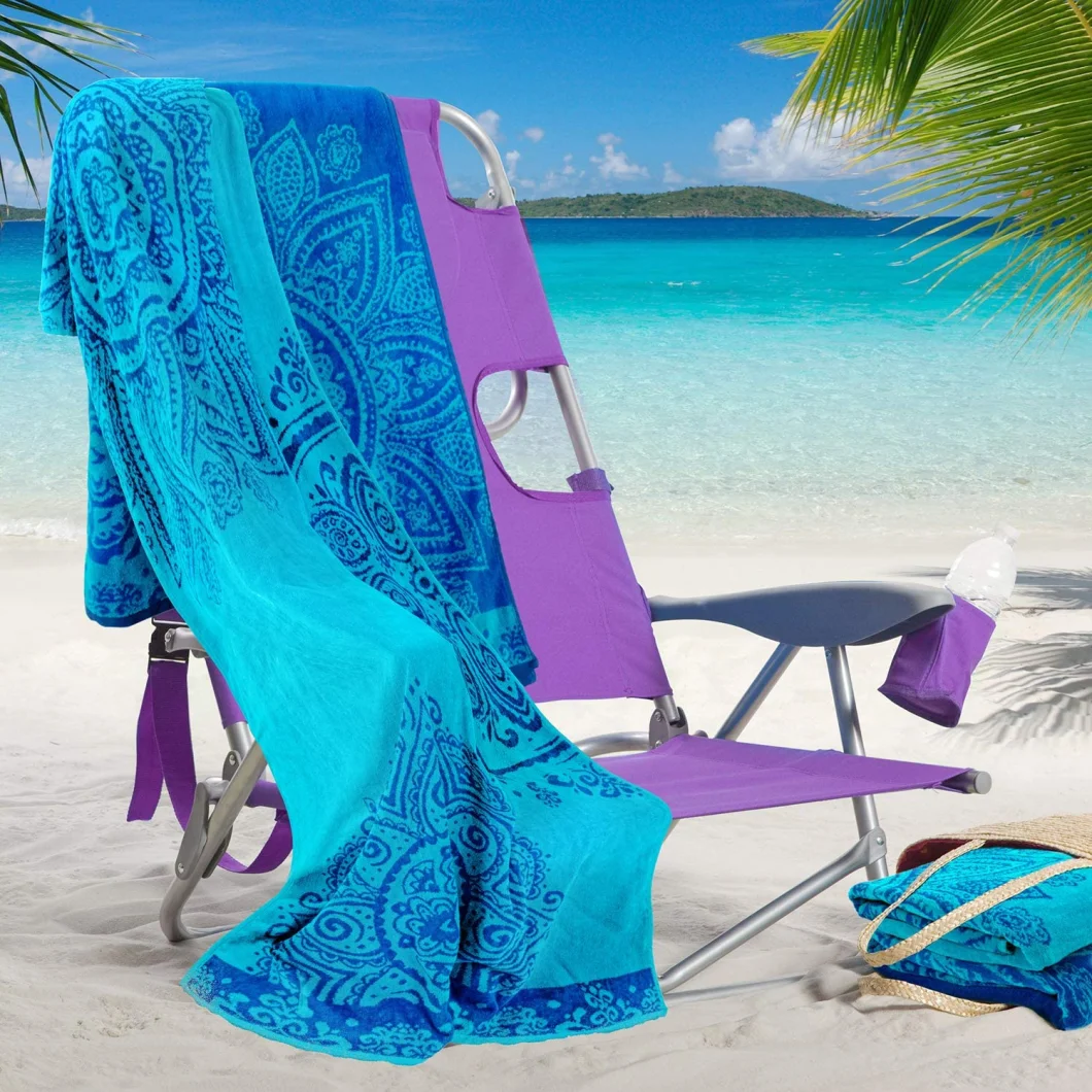 Superior 100% Cotton Floral Mandala Oversized Beach Towel - Blue