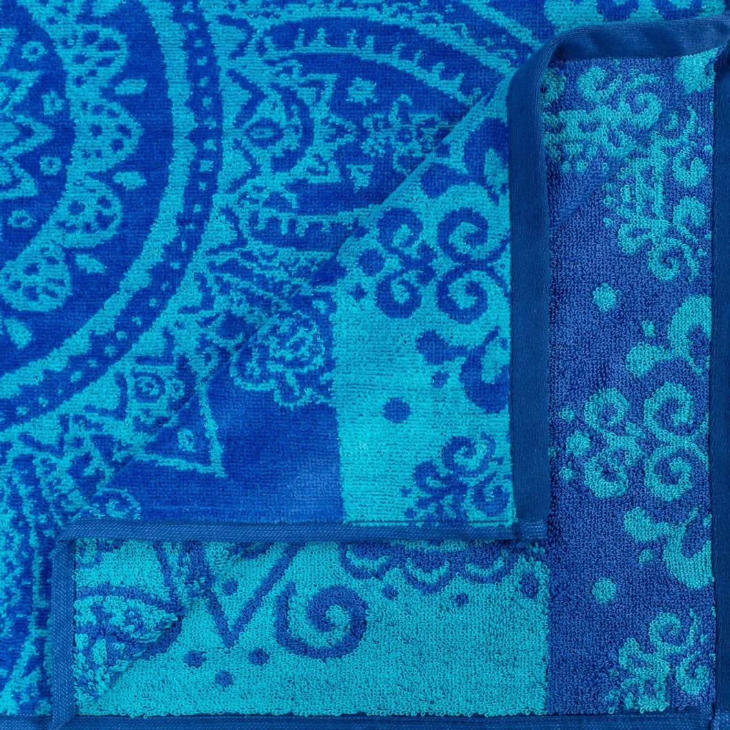 Superior 100% Cotton Floral Mandala Oversized Beach Towel - Blue
