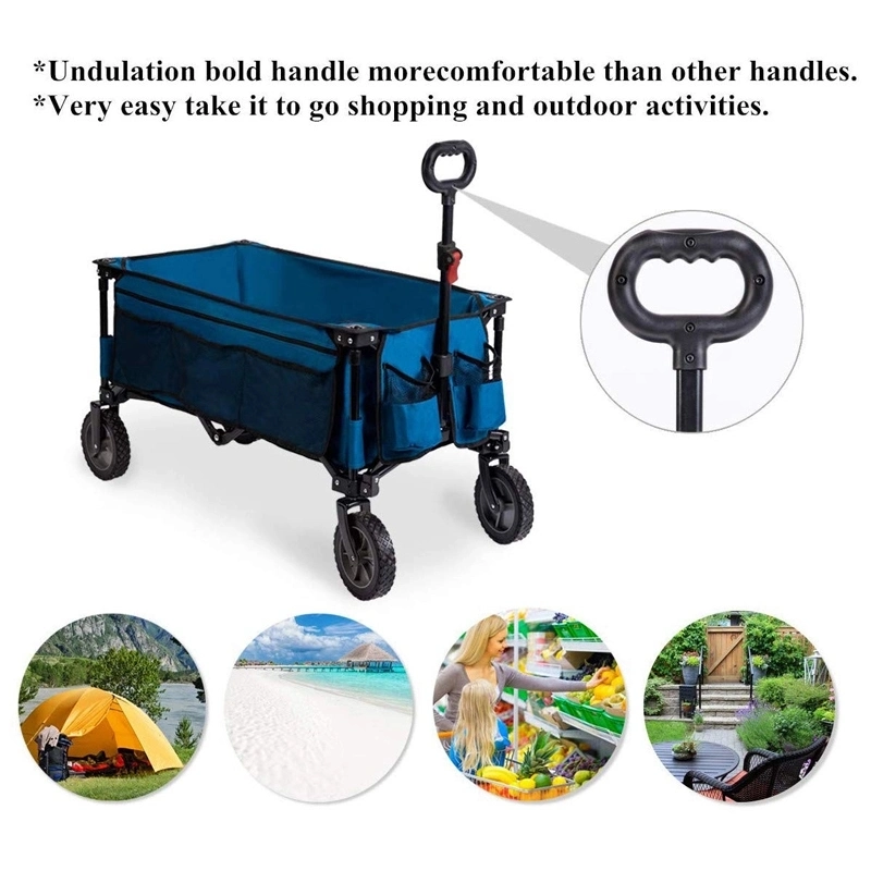 Best Quality Outdoor Tool Black Steel Heavy Duty Folding Beach Wagon 4 Wheel Garden Carts