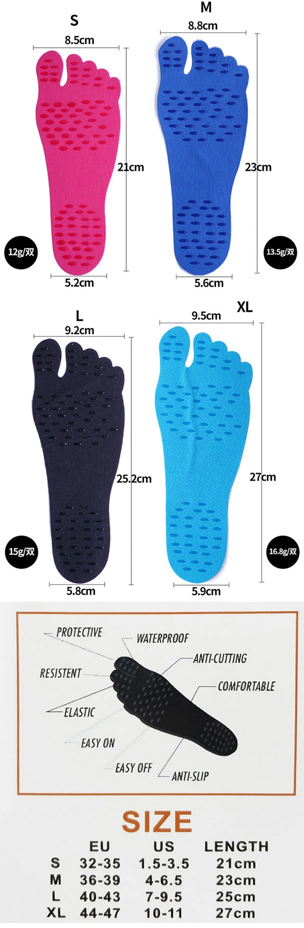 Unisex Beach Invisible Foot Waterproof Protective Socks Foot Pad