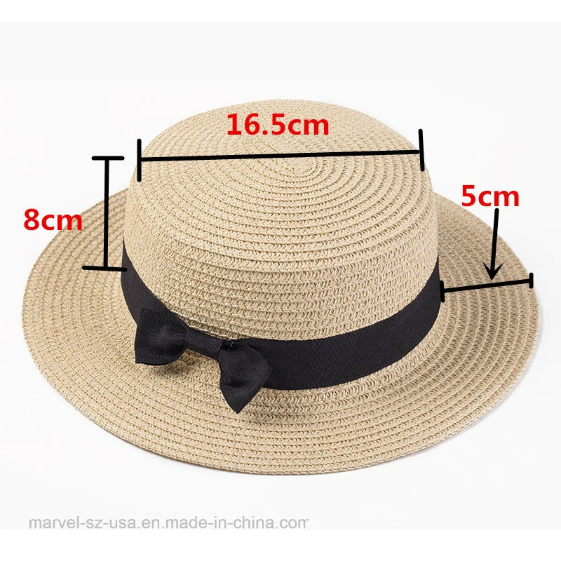 Lady Boater Sun Caps Band Round Flat Top Straw Beach Hat